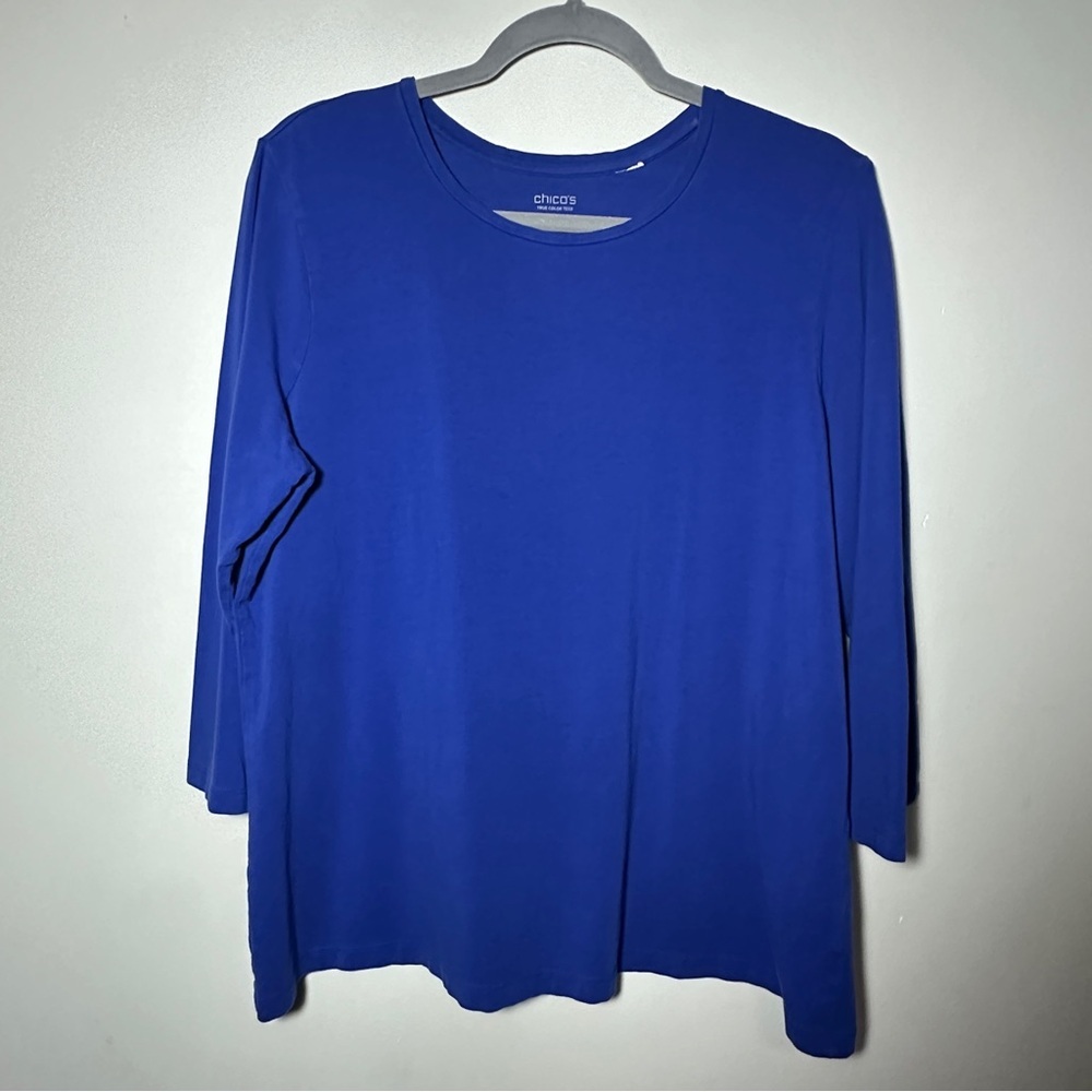 Chico's True Color Classic Tees Pima Cotton Women's Blue Top Size 3 (XL) Casual